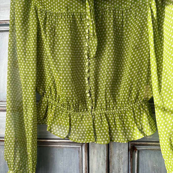Doen Sheer Green Polka Dot Blouse Size S - Picture 4 of 9
